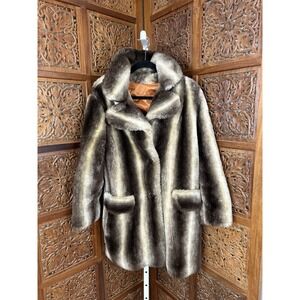 Vintage 70 Sears Fashion Faux Fur Coat Brown Mink Style satin line union made US